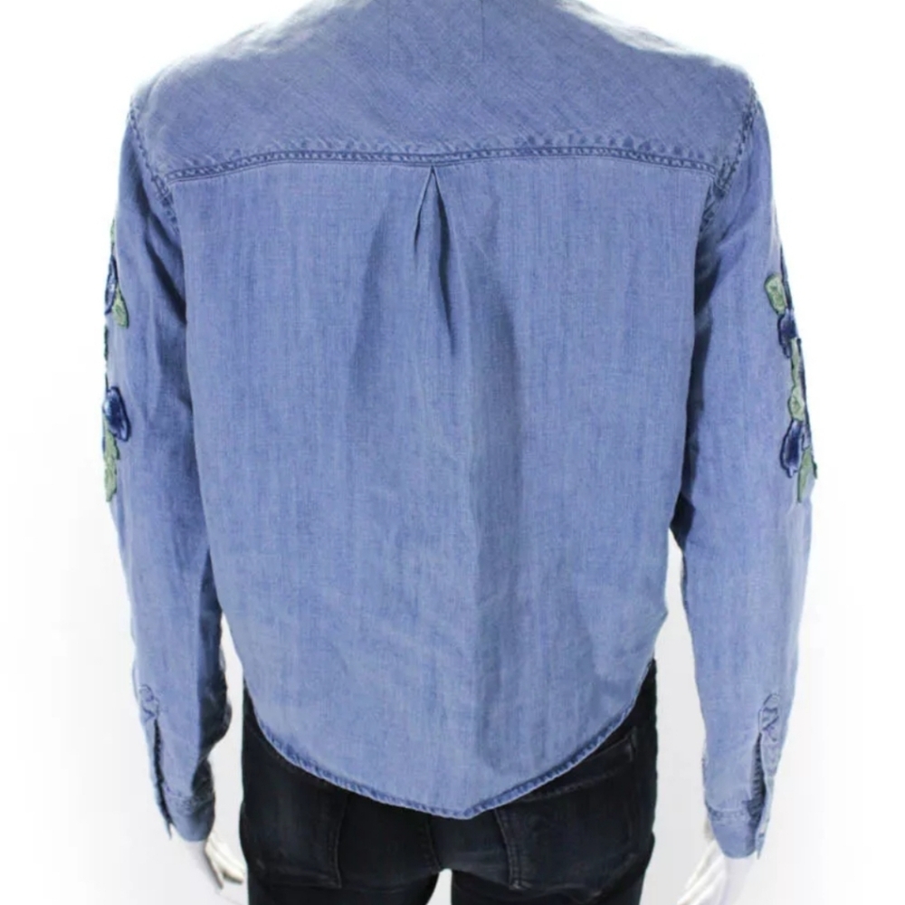 Rails Chambray Button Front Tie Ls Xs Embroidered - image 2